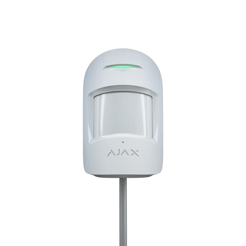 Detector cu fir PIR şi Geam Spart Ajax CombiProtect Fibra Alb